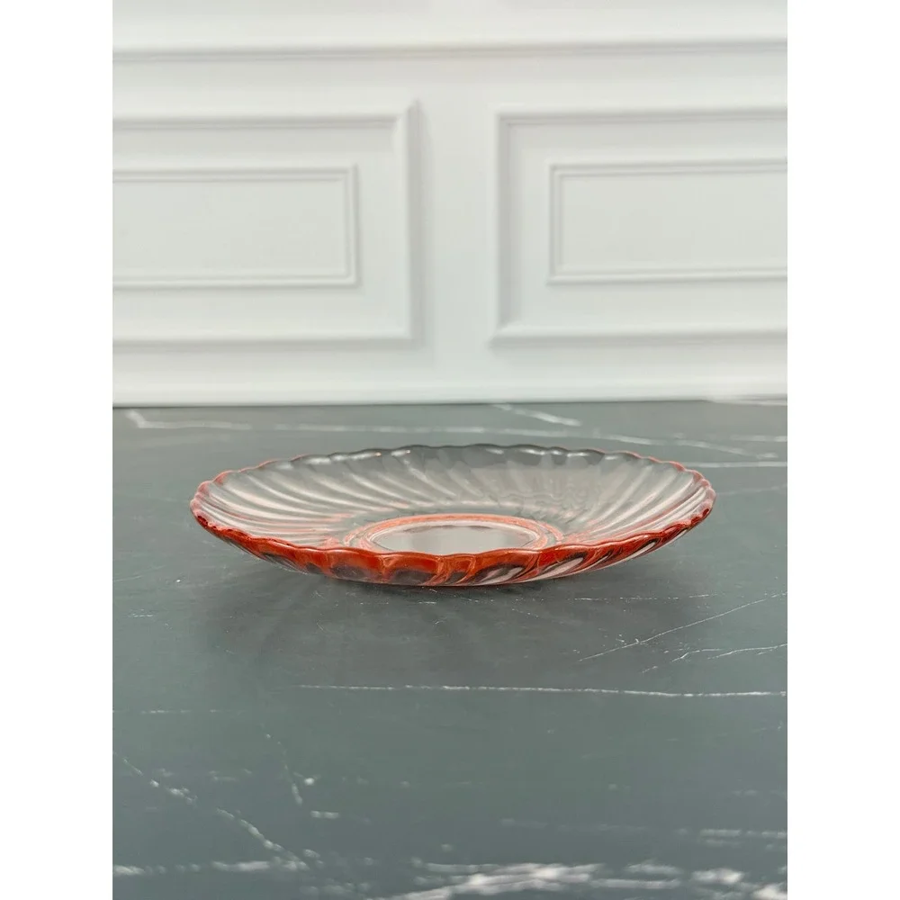 Vintage Arcoroc France Pink Swirl Rosaline Saucer 1980s Glass